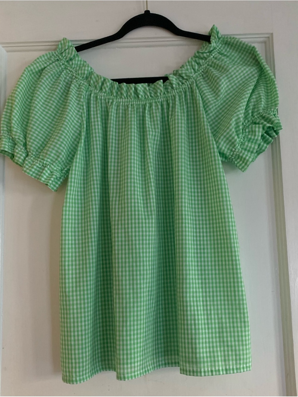 Vintage Jeri Bee Gingham Off Shoulder Top Picnic Vibe Square Dance Light Green